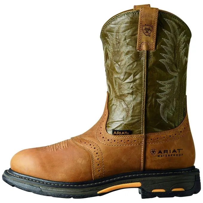 Ariat Men"s 10" Workhog Pull-On H20 WP Work Boots - Aged Bark/Army Green 10008633