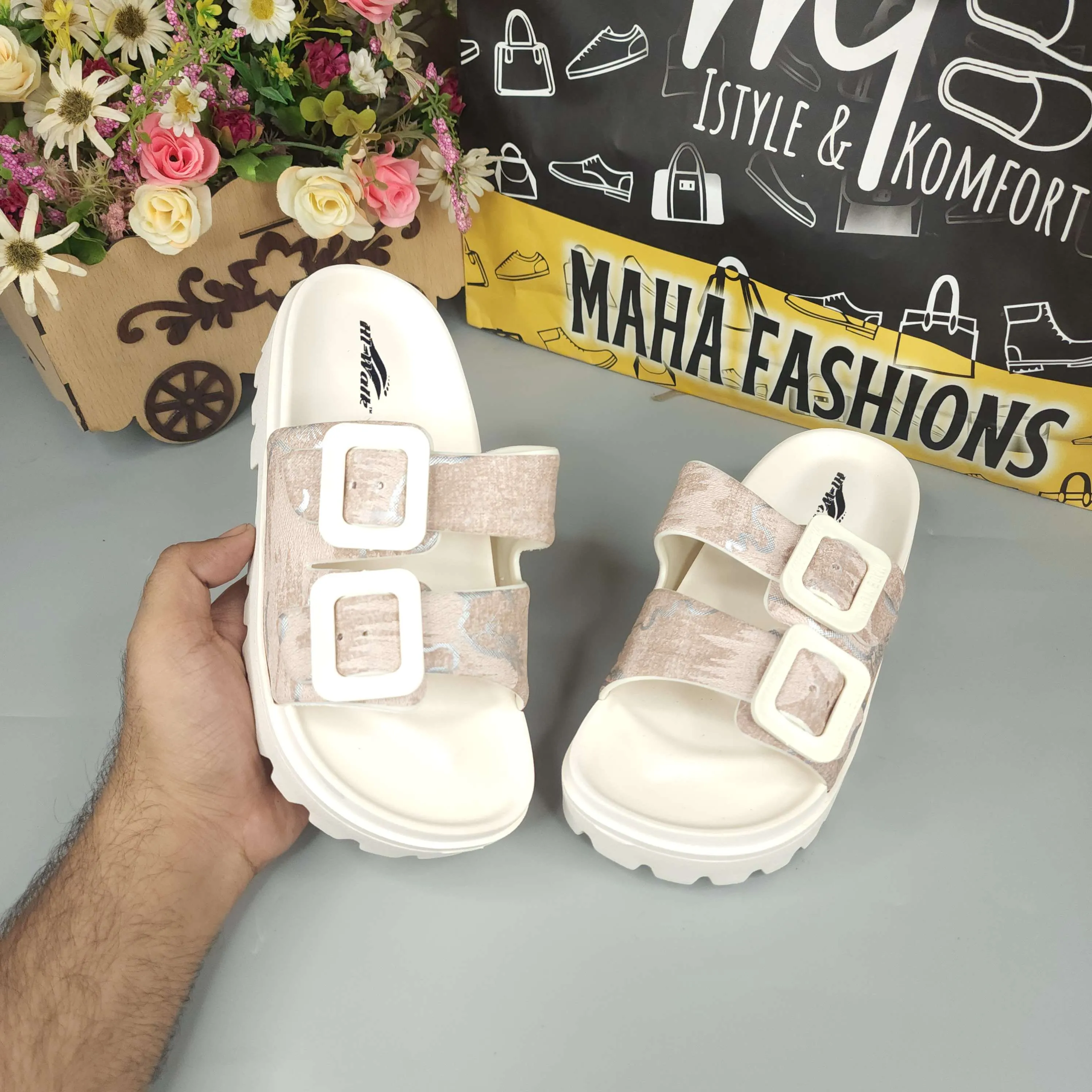 Beige Platform Slippers
