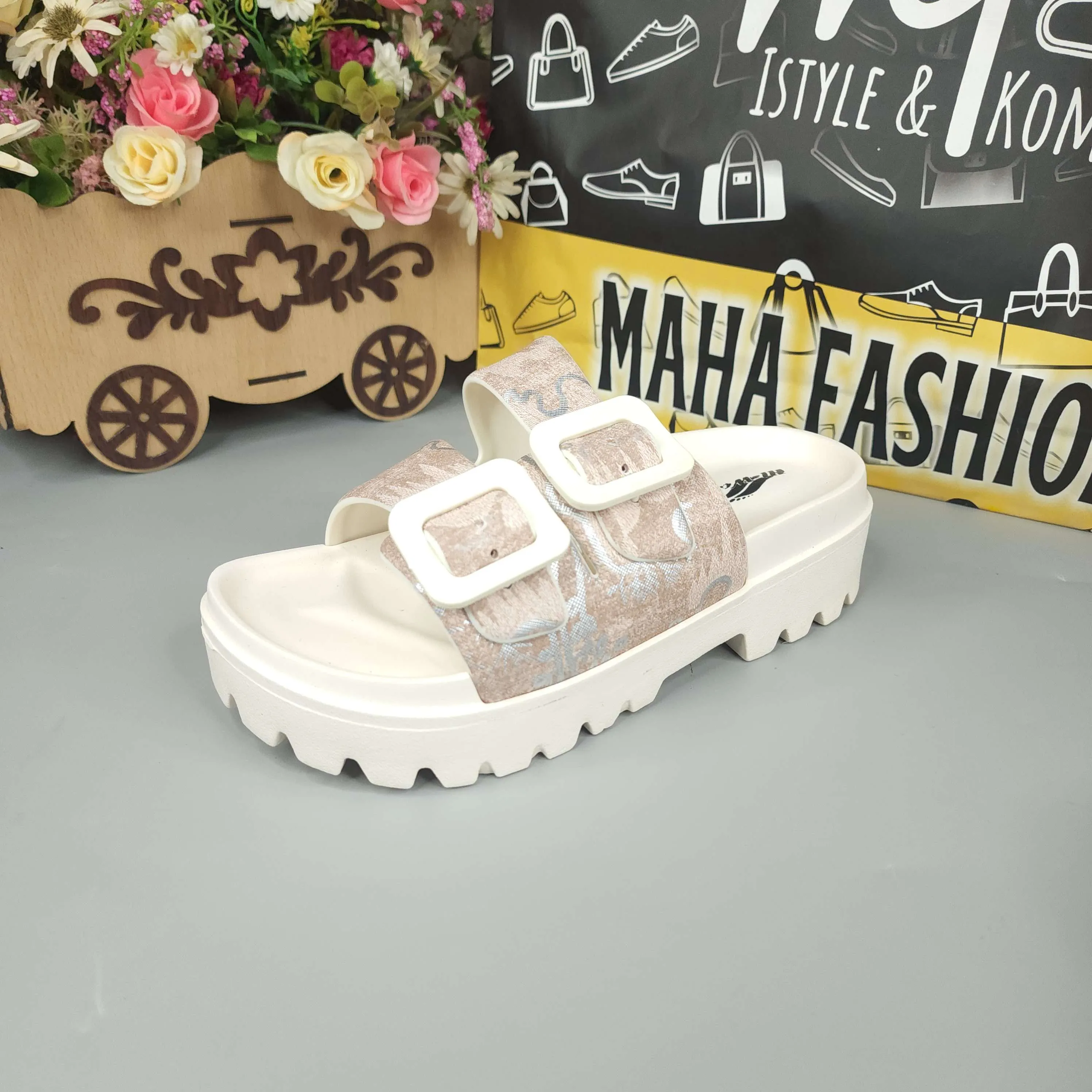 Beige Platform Slippers