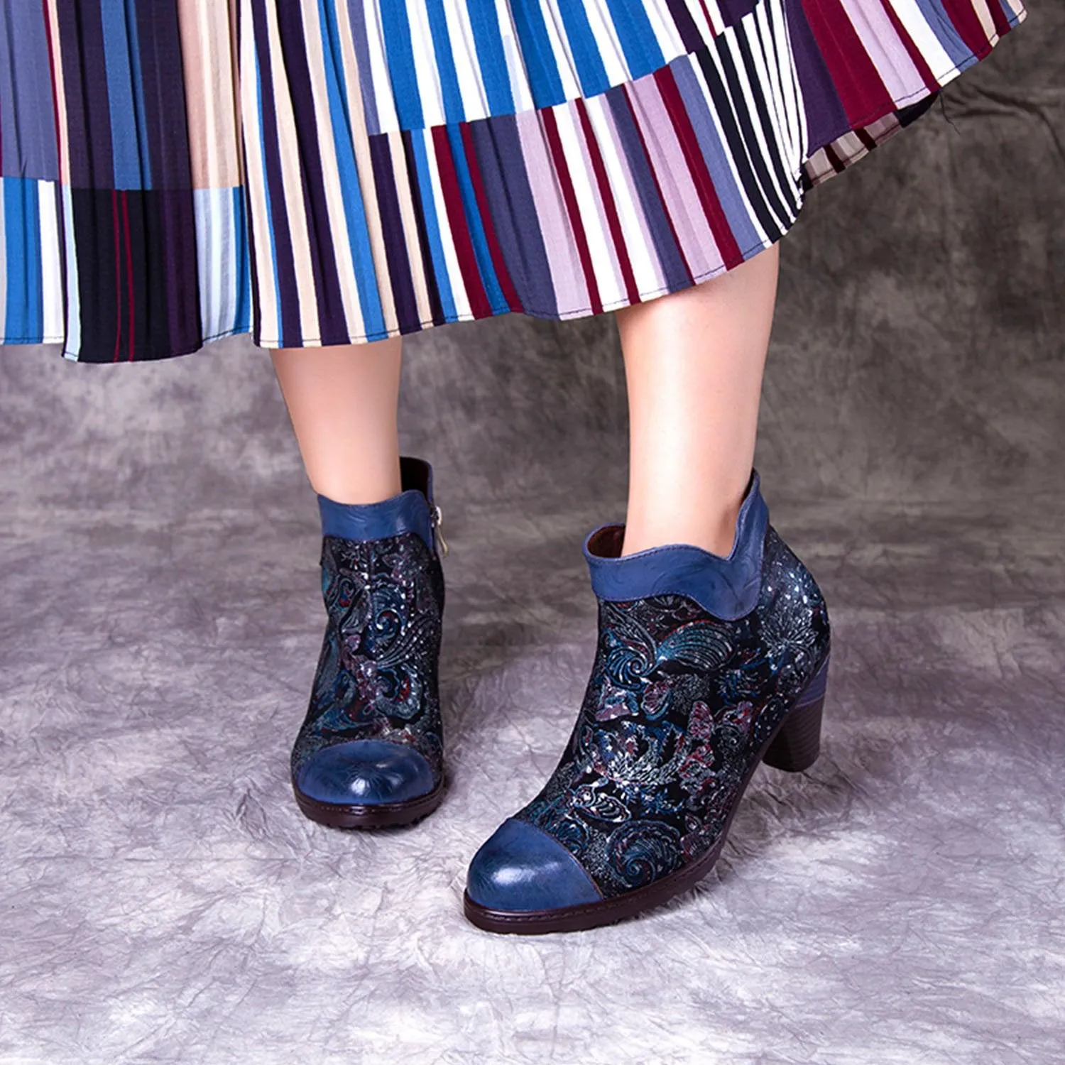 Blue Heightening Viscose Shoes Martin Boots Women's Low Tube Round Head Cool Boots