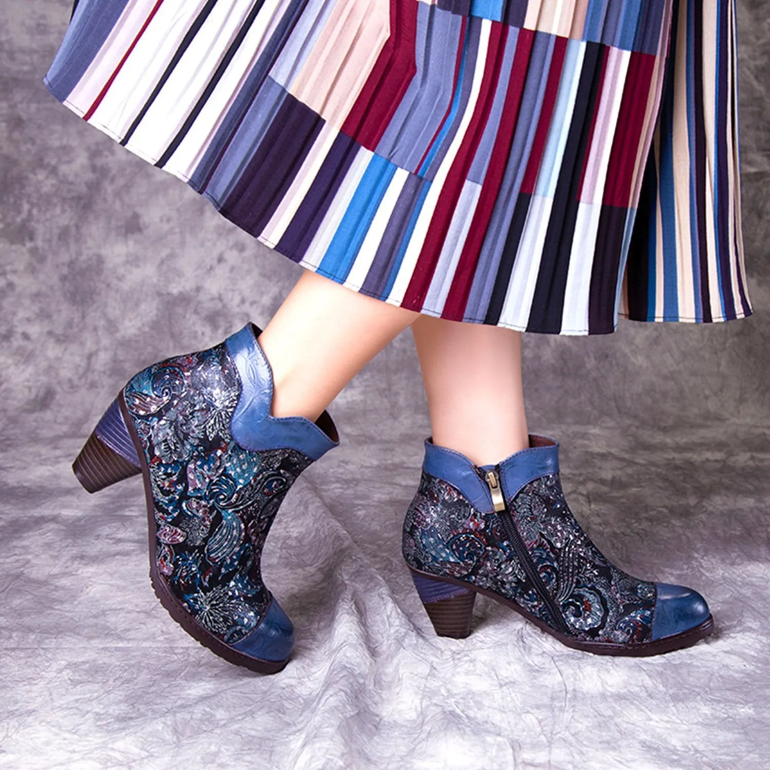Blue Heightening Viscose Shoes Martin Boots Women's Low Tube Round Head Cool Boots
