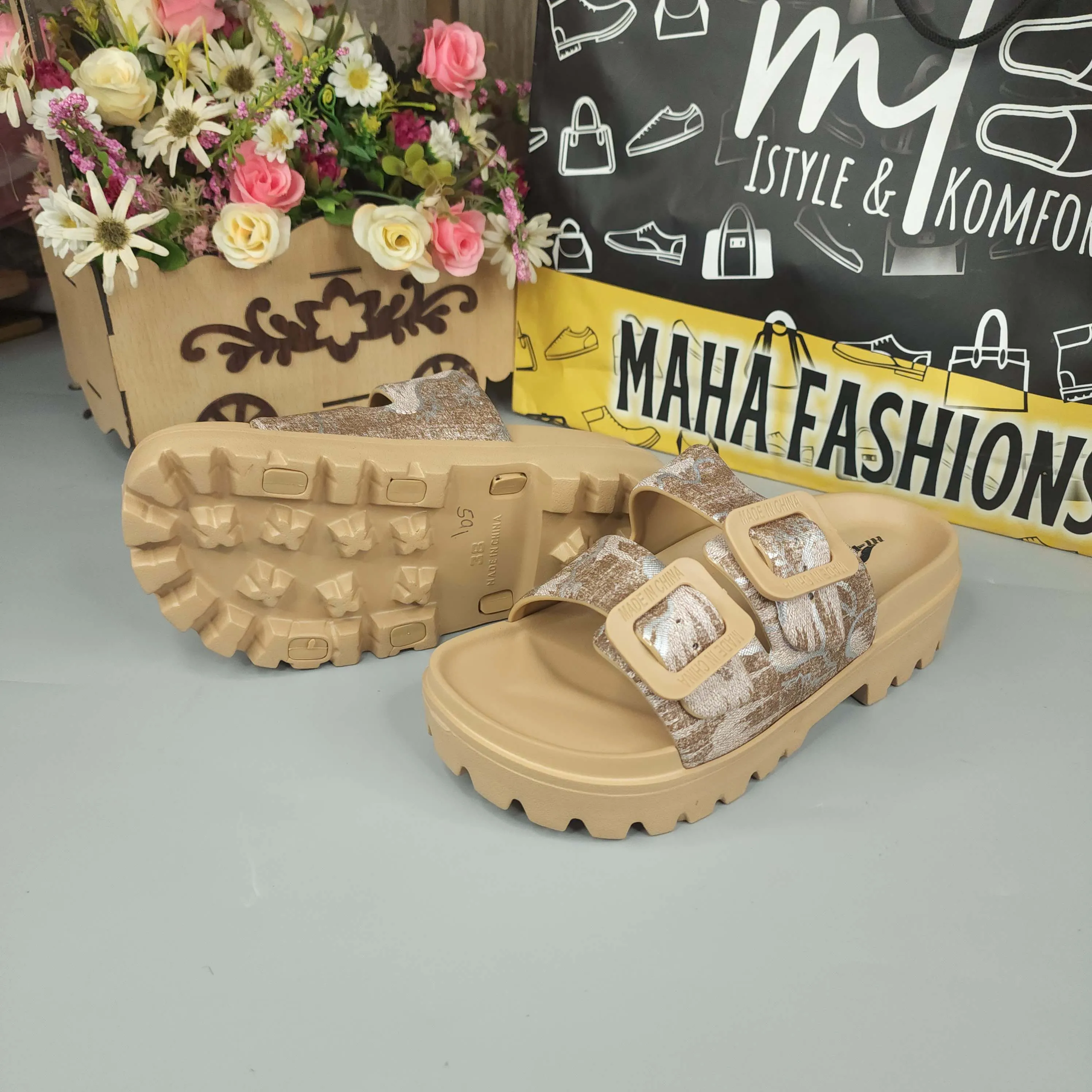 Brown Platform Slippers