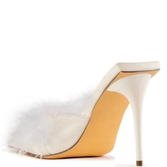 Callie Summer Bling Bride: White Feathered & Flirty Stiletto Heel
