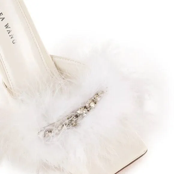 Callie Summer Bling Bride: White Feathered & Flirty Stiletto Heel