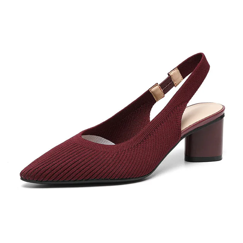 Casual Single Shoes Knitted Sandals Pointed Head Daily Thick Heel Sandals