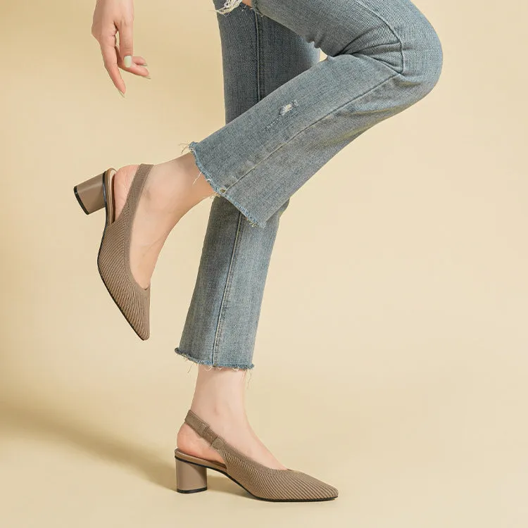 Casual Single Shoes Knitted Sandals Pointed Head Daily Thick Heel Sandals