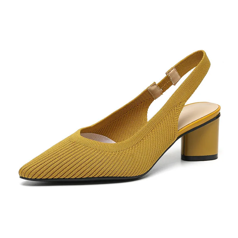 Casual Single Shoes Knitted Sandals Pointed Head Daily Thick Heel Sandals