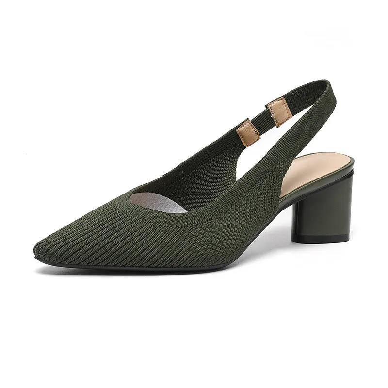 Casual Single Shoes Knitted Sandals Pointed Head Daily Thick Heel Sandals
