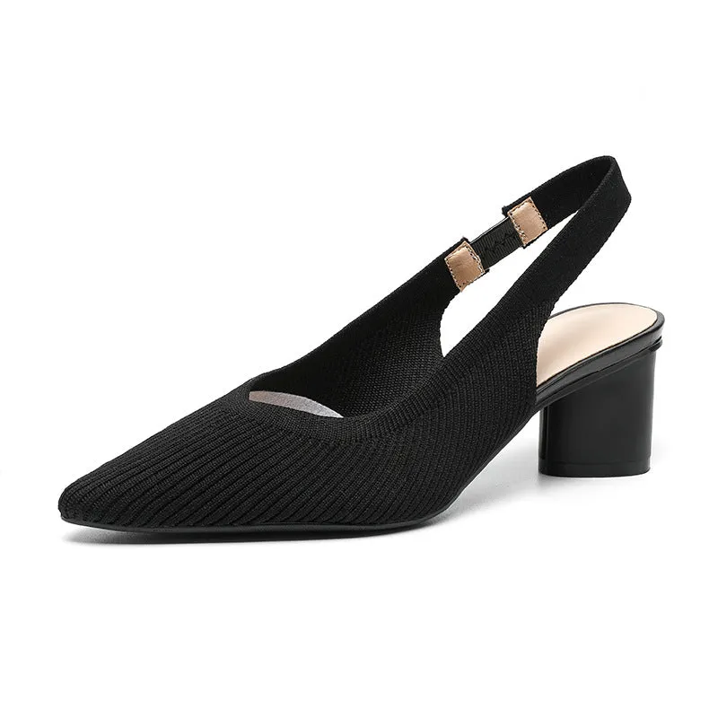 Casual Single Shoes Knitted Sandals Pointed Head Daily Thick Heel Sandals