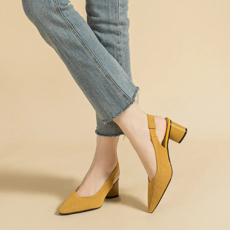 Casual Single Shoes Knitted Sandals Pointed Head Daily Thick Heel Sandals