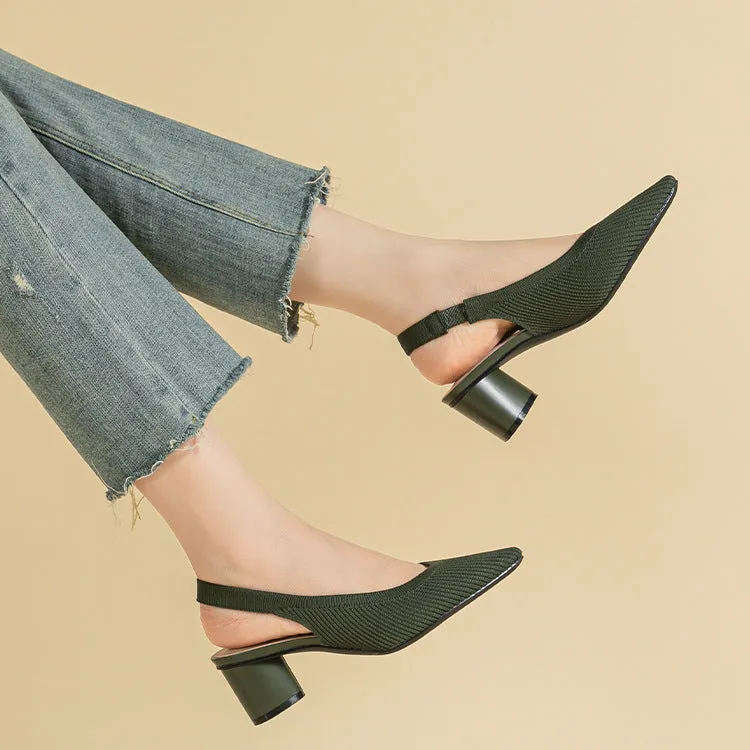 Casual Single Shoes Knitted Sandals Pointed Head Daily Thick Heel Sandals