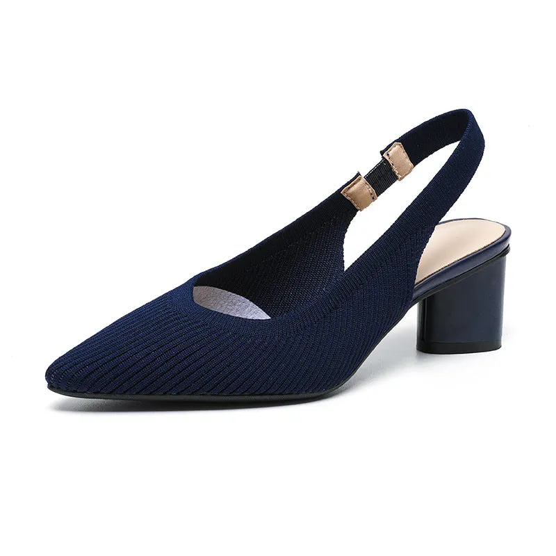 Casual Single Shoes Knitted Sandals Pointed Head Daily Thick Heel Sandals