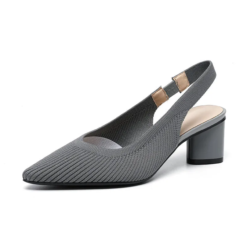 Casual Single Shoes Knitted Sandals Pointed Head Daily Thick Heel Sandals