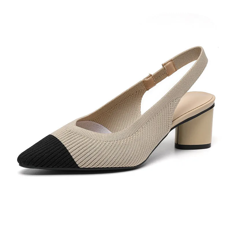 Casual Single Shoes Knitted Sandals Pointed Head Daily Thick Heel Sandals
