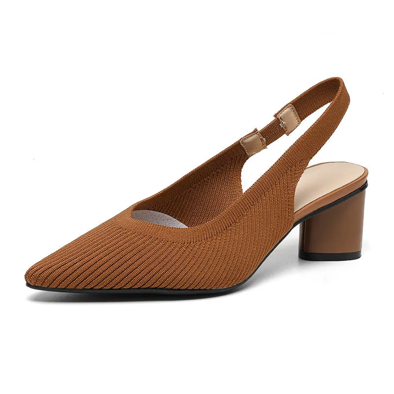 Casual Single Shoes Knitted Sandals Pointed Head Daily Thick Heel Sandals