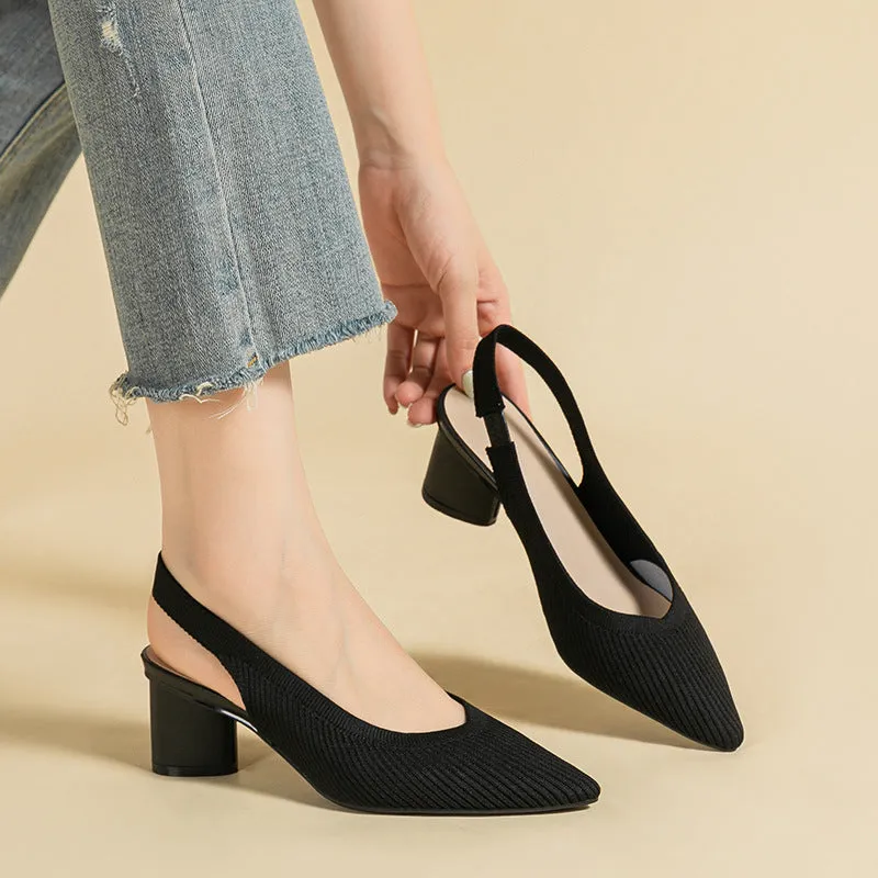 Casual Single Shoes Knitted Sandals Pointed Head Daily Thick Heel Sandals