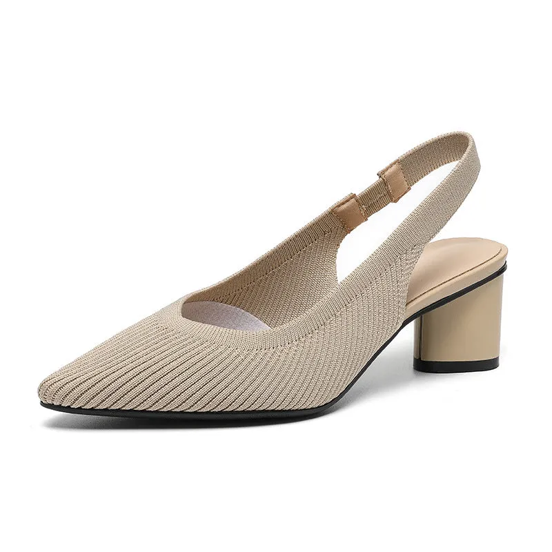 Casual Single Shoes Knitted Sandals Pointed Head Daily Thick Heel Sandals