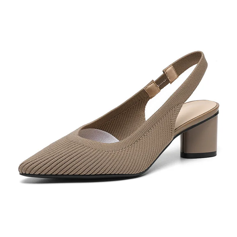 Casual Single Shoes Knitted Sandals Pointed Head Daily Thick Heel Sandals