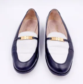 Chanel Black/White Loafers with Gold Emblem