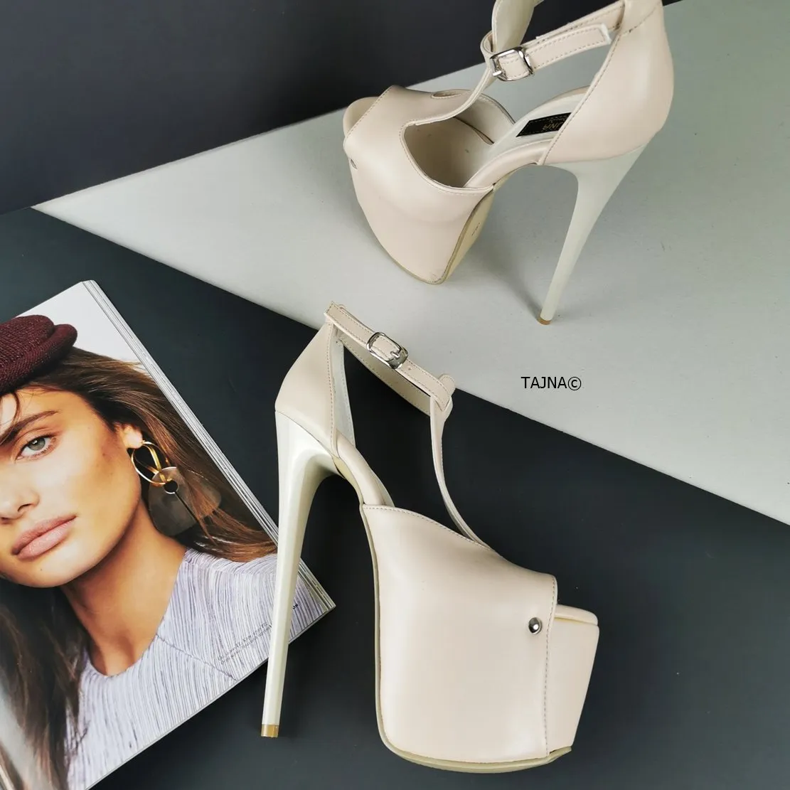 Cream Nude T-Strap High Heels