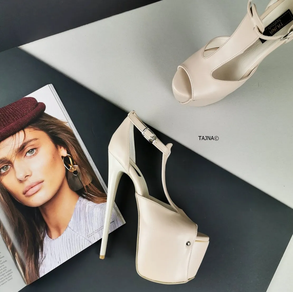 Cream Nude T-Strap High Heels