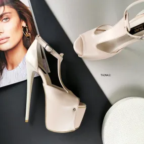 Cream Nude T-Strap High Heels