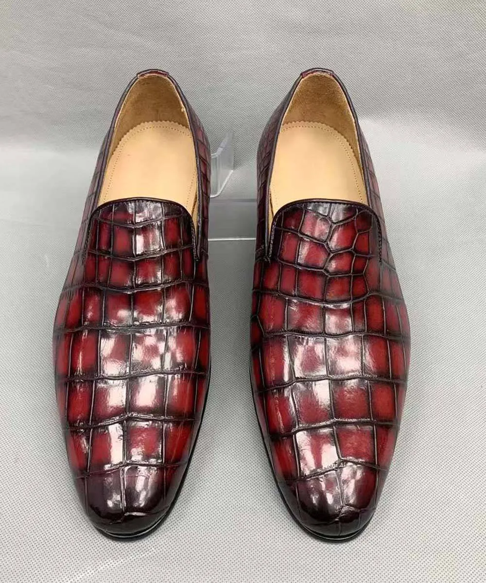 Crocodile Shoes Vintage Men's Genuine Crocodile Skin Leather Slip On Loafers Driving Fashion Luxury Business Driving Shoes