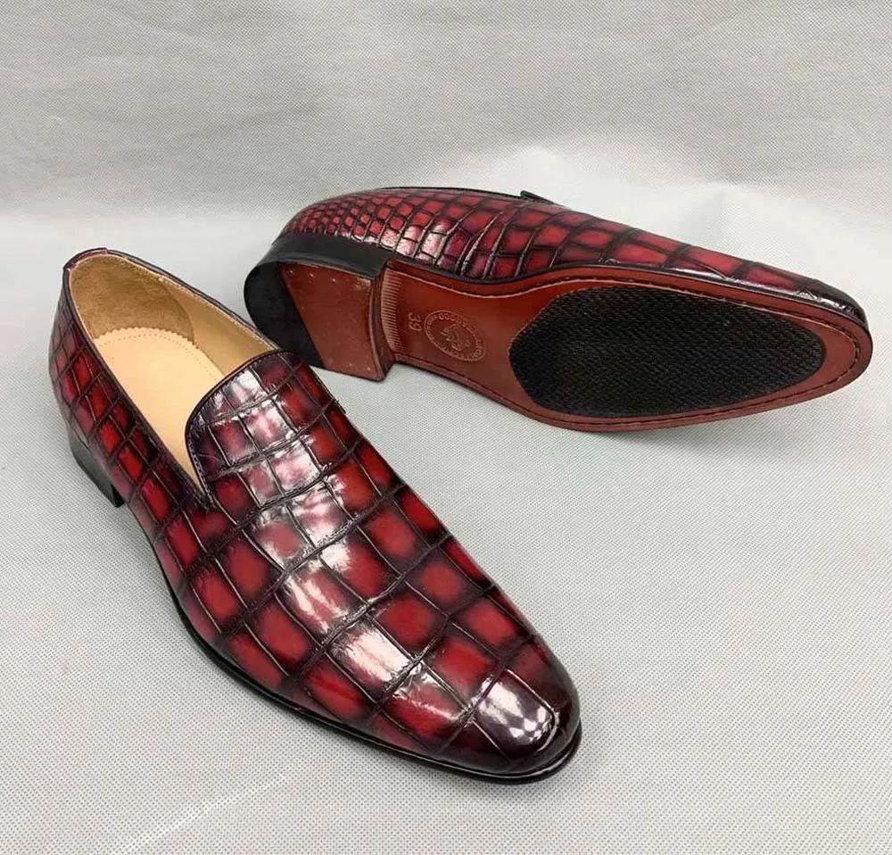 Crocodile Shoes Vintage Men's Genuine Crocodile Skin Leather Slip On Loafers Driving Fashion Luxury Business Driving Shoes