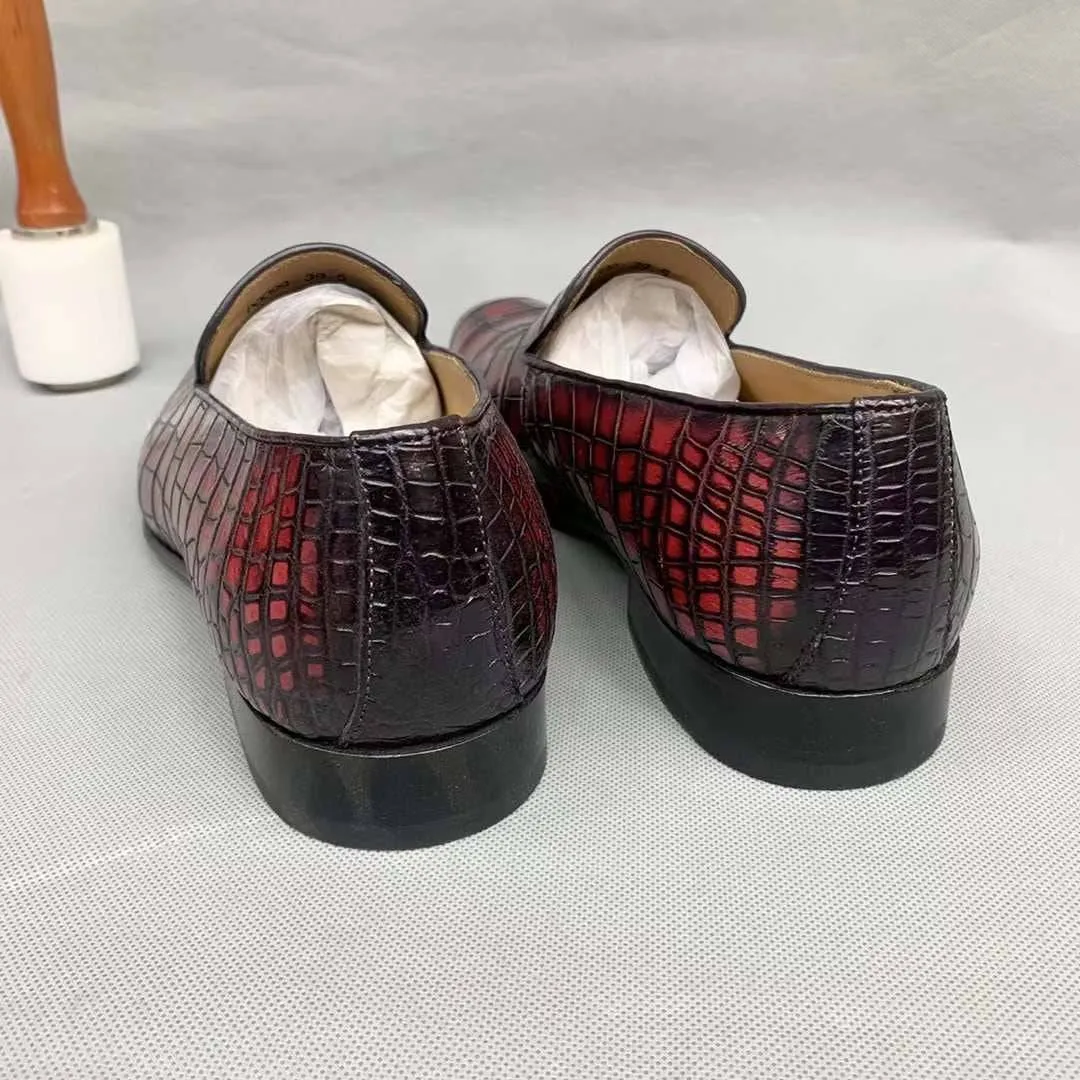 Crocodile Shoes Vintage Men's Genuine Crocodile Skin Leather Slip On Loafers Driving Fashion Luxury Business Driving Shoes