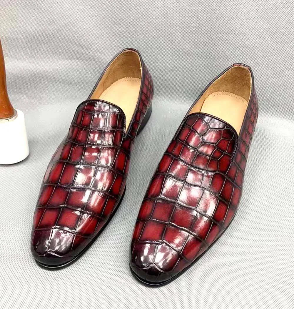 Crocodile Shoes Vintage Men's Genuine Crocodile Skin Leather Slip On Loafers Driving Fashion Luxury Business Driving Shoes