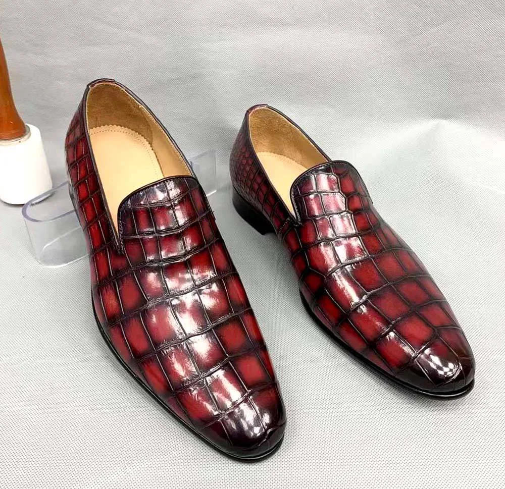 Crocodile Shoes Vintage Men's Genuine Crocodile Skin Leather Slip On Loafers Driving Fashion Luxury Business Driving Shoes