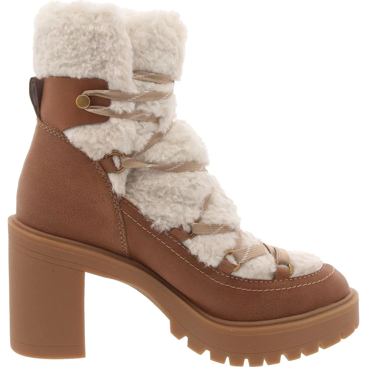 Dolce Vita Womens Faux Leather Block Heel Shearling Boots