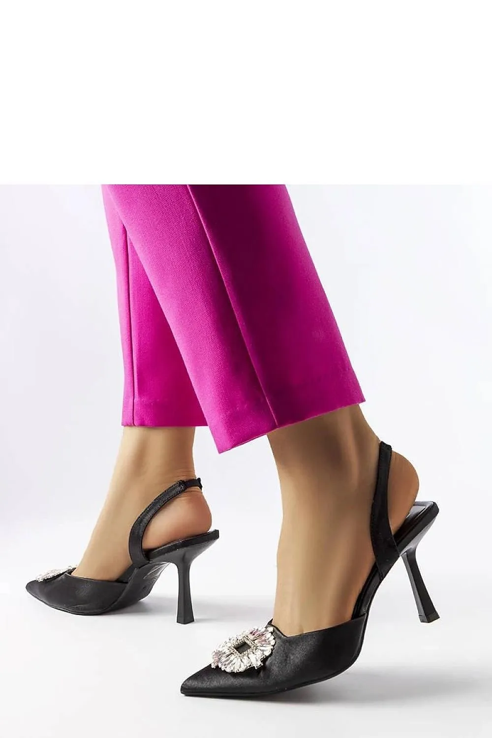Elegant black high heels with zircons