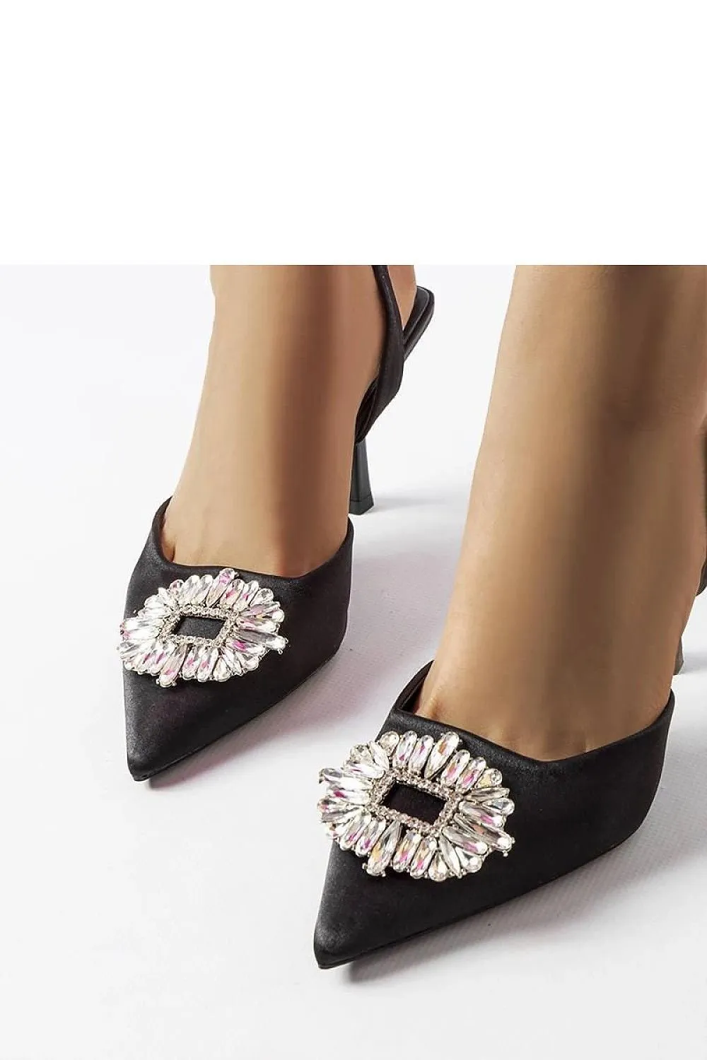 Elegant black high heels with zircons