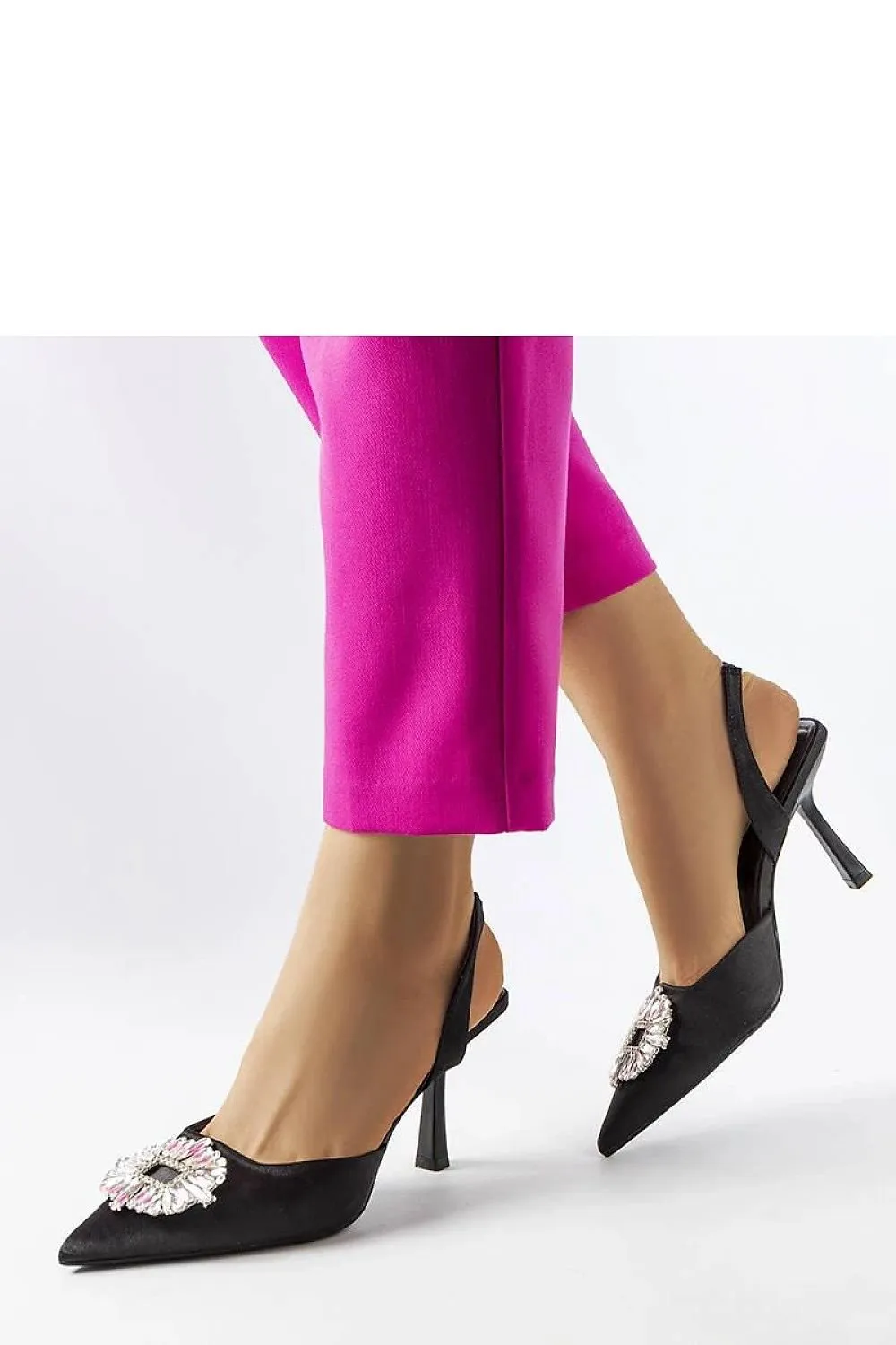 Elegant black high heels with zircons