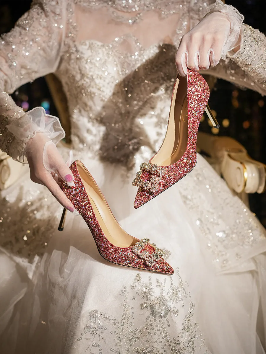 Elegant High Heels with Diamonds Wedding Shoes