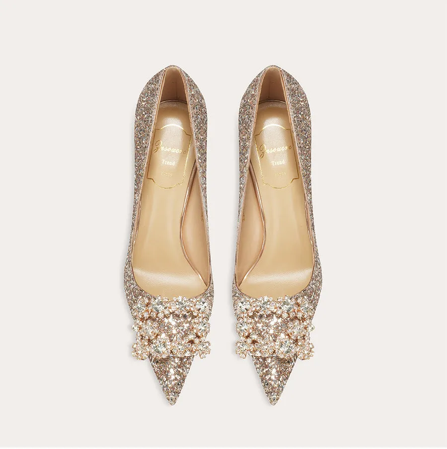 Elegant High Heels with Diamonds Wedding Shoes