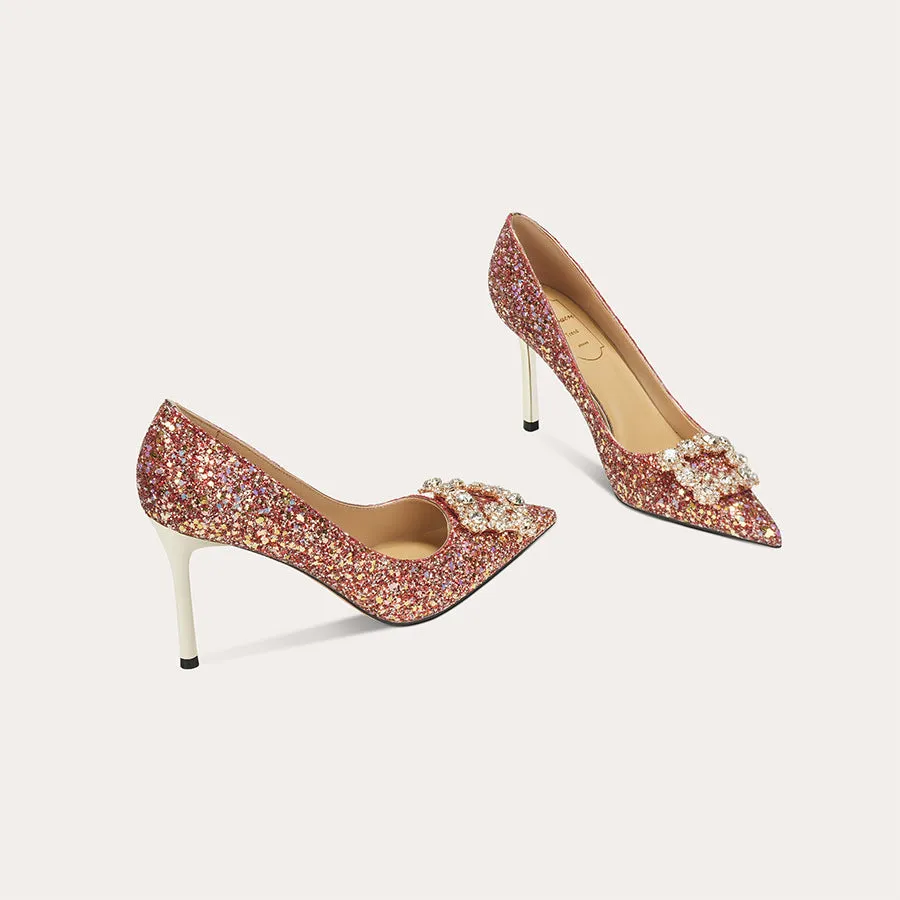 Elegant High Heels with Diamonds Wedding Shoes
