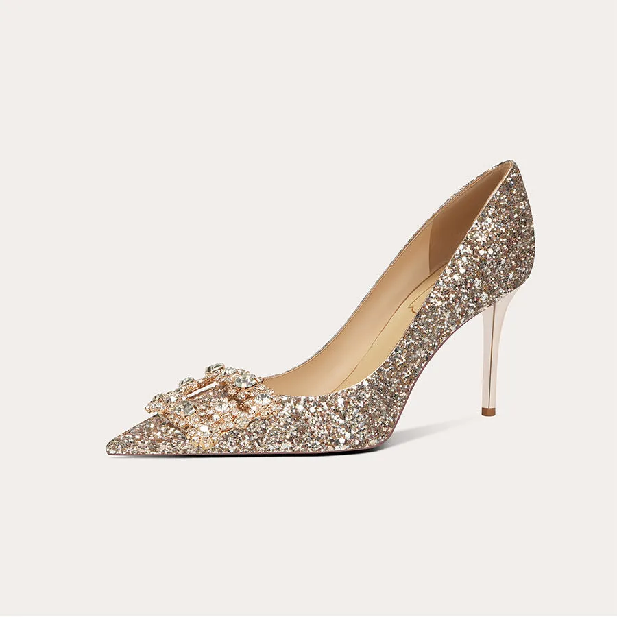 Elegant High Heels with Diamonds Wedding Shoes
