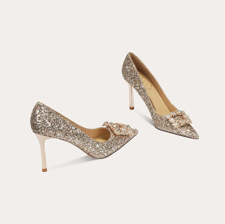 Elegant High Heels with Diamonds Wedding Shoes