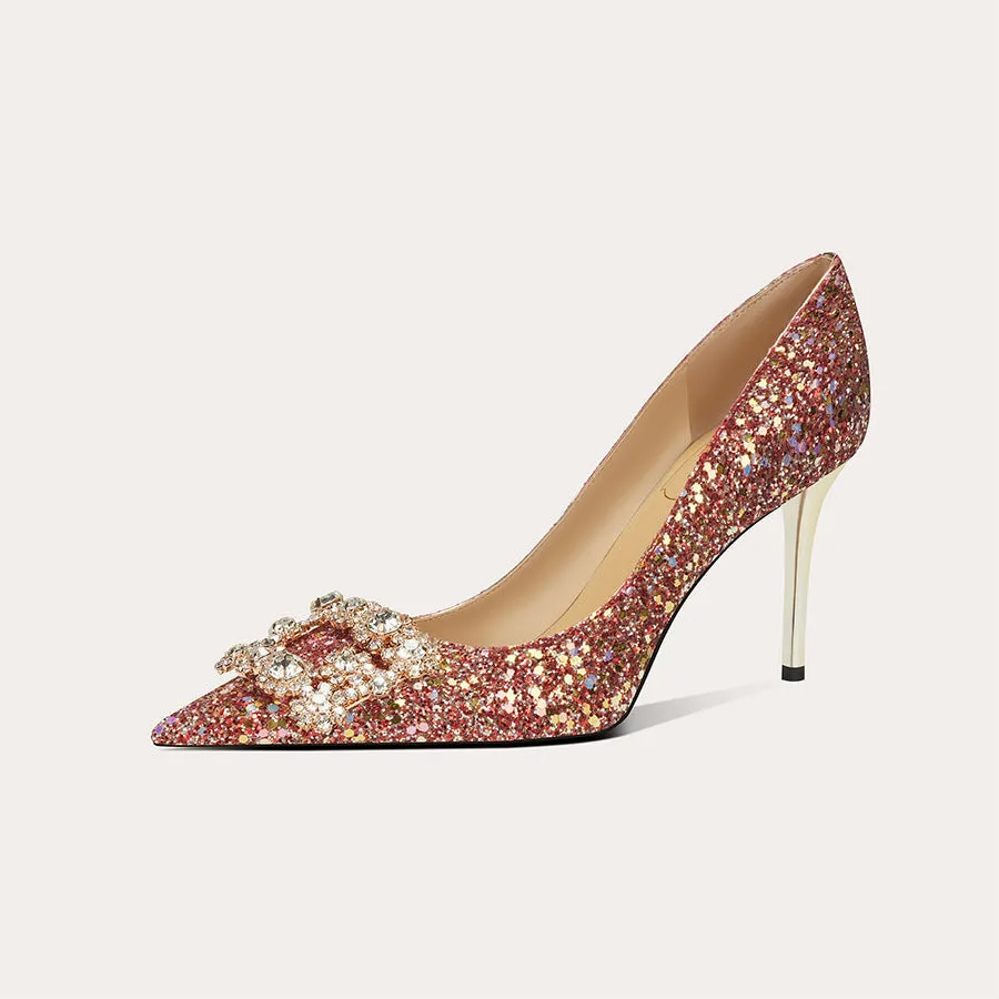 Elegant High Heels with Diamonds Wedding Shoes