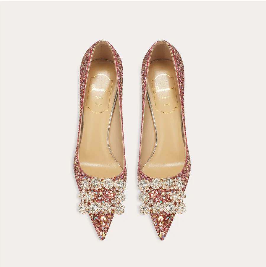 Elegant High Heels with Diamonds Wedding Shoes