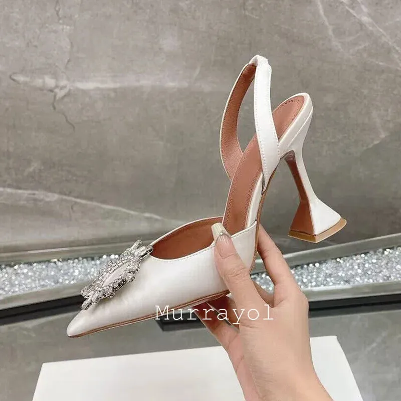 Elegant Rhinestone Pointed Toe Satin Heels – Women’s Wedding & Party Dress Sandals