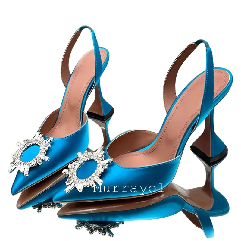 Elegant Rhinestone Pointed Toe Satin Heels – Women’s Wedding & Party Dress Sandals