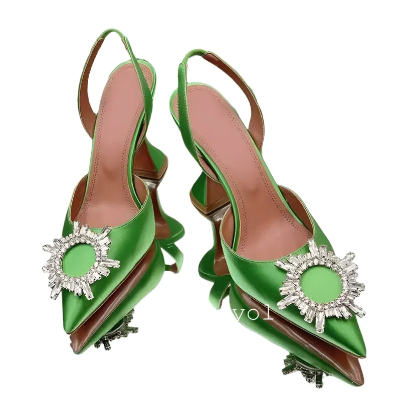 Elegant Rhinestone Pointed Toe Satin Heels – Women’s Wedding & Party Dress Sandals