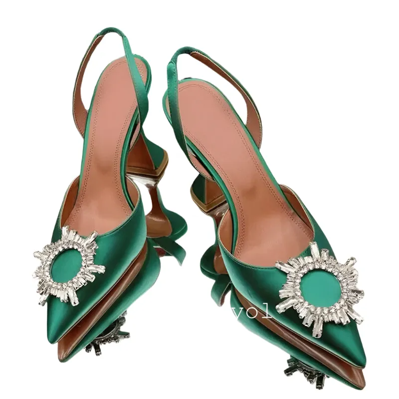 Elegant Rhinestone Pointed Toe Satin Heels – Women’s Wedding & Party Dress Sandals