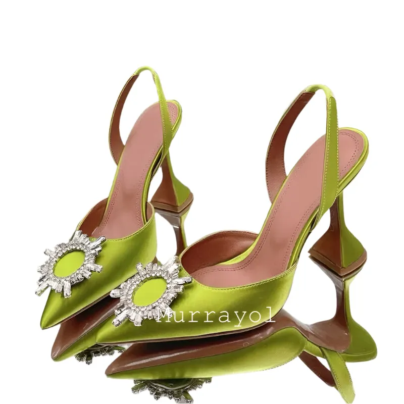 Elegant Rhinestone Pointed Toe Satin Heels – Women’s Wedding & Party Dress Sandals