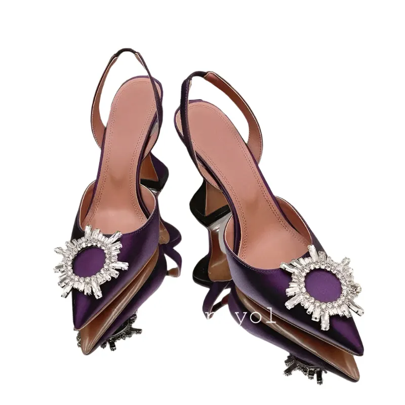 Elegant Rhinestone Pointed Toe Satin Heels – Women’s Wedding & Party Dress Sandals