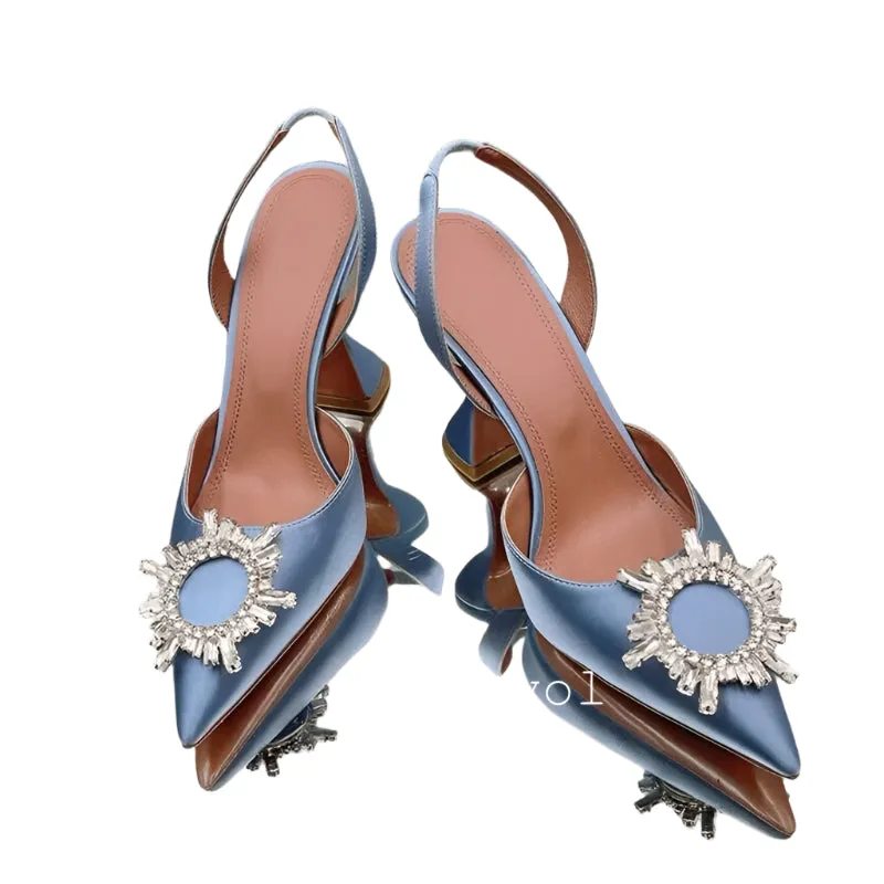 Elegant Rhinestone Pointed Toe Satin Heels – Women’s Wedding & Party Dress Sandals
