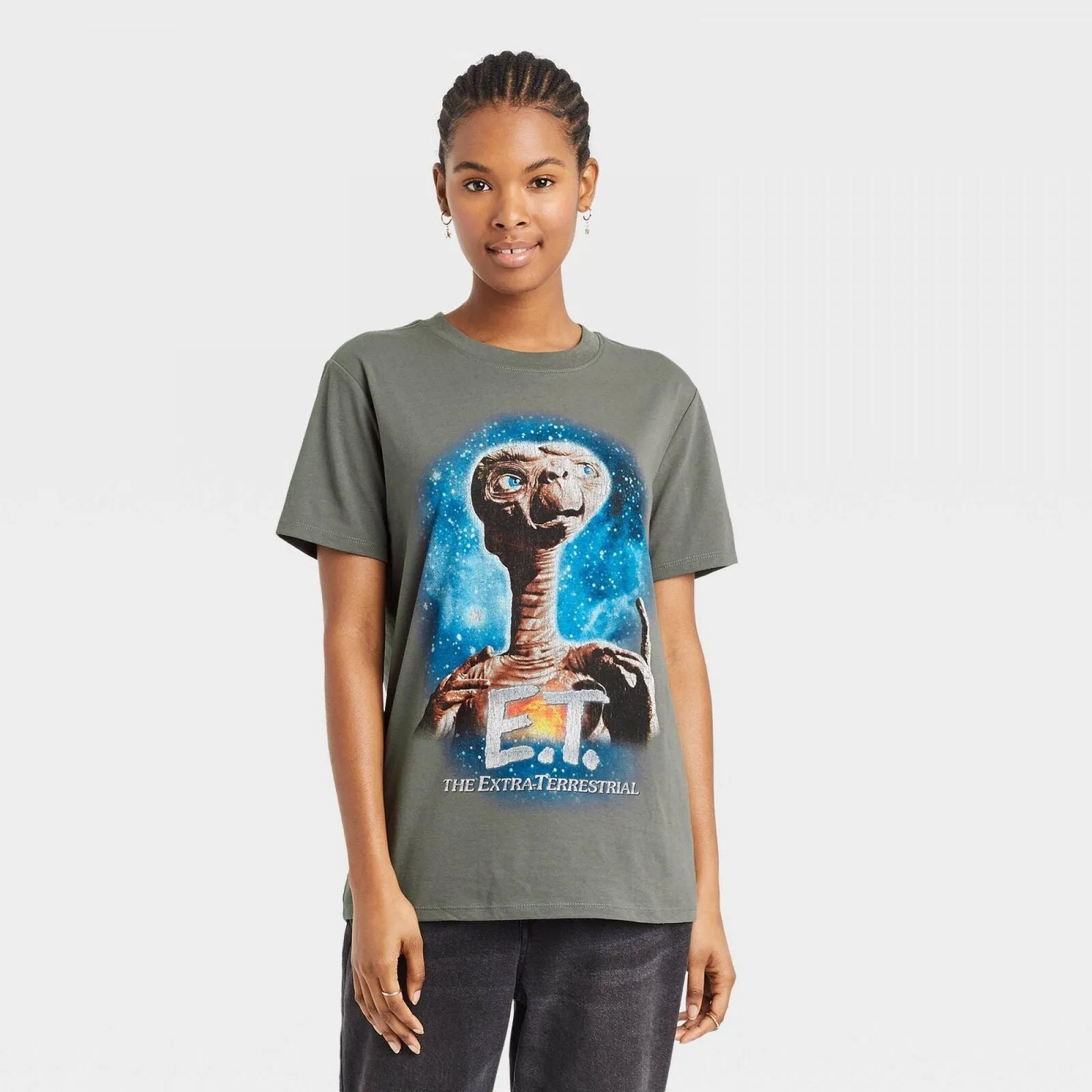 E.T. Women's Universal Studios Short Sleeve Graphic T-Shirt Tee Gray XXL